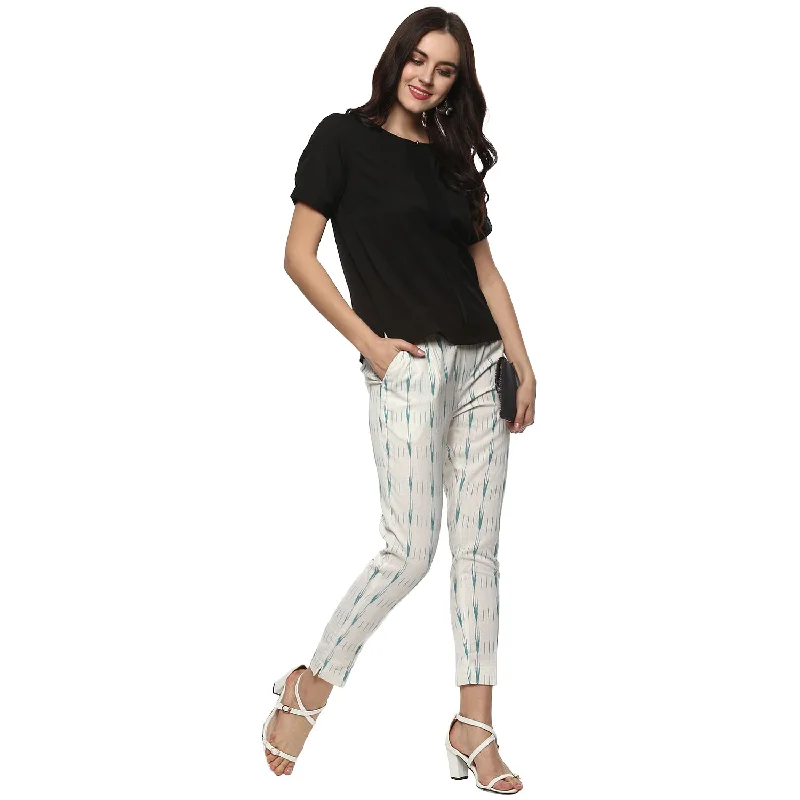 White Ikat Handloom Cotton Trousers Trousers Vintage Classic