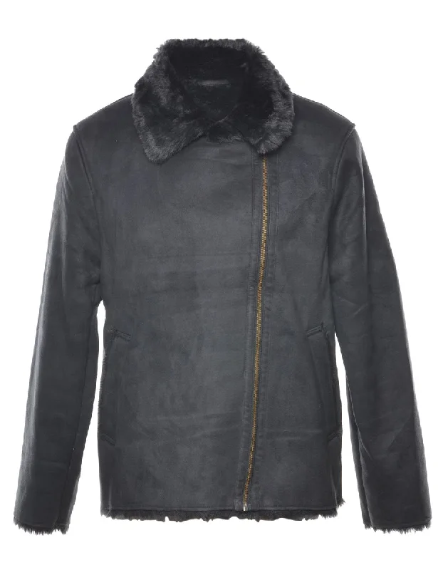 Faux Fur Lining Cropped Coat - M Turtleneck Jacket Crew Neck Jacket V-Neck Jacket