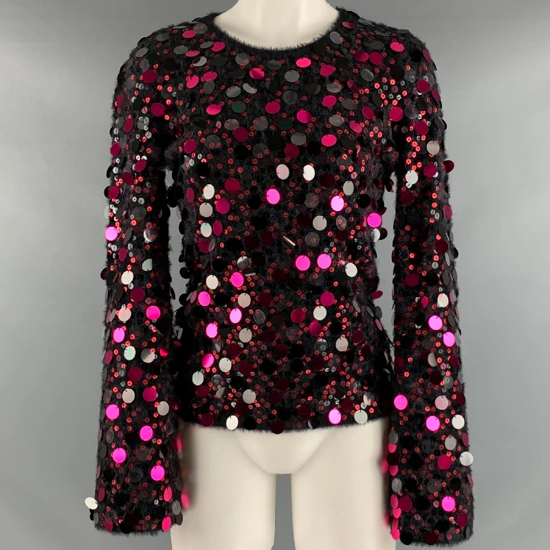 EMPORIO ARMANI Size S Black Pink Knit Payettes Crew Neck Pullover Square Neck Pullover EMPORIO ARMANI Size S Black Pink Knit Payettes Crew Neck Pullover Square Neck Pullover