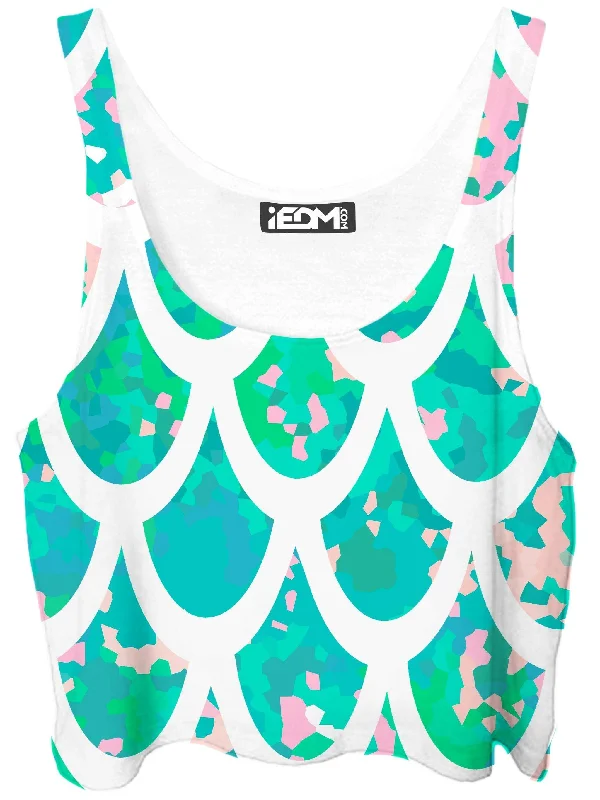 Mermaid Scales White Crop Top Solid Color Striped Floral