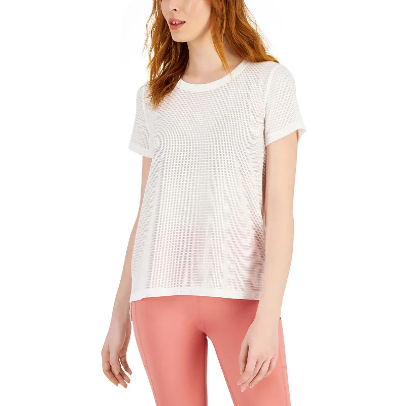 Ideology Womens Burnout Mesh Pullover Top Short Sleeve Top