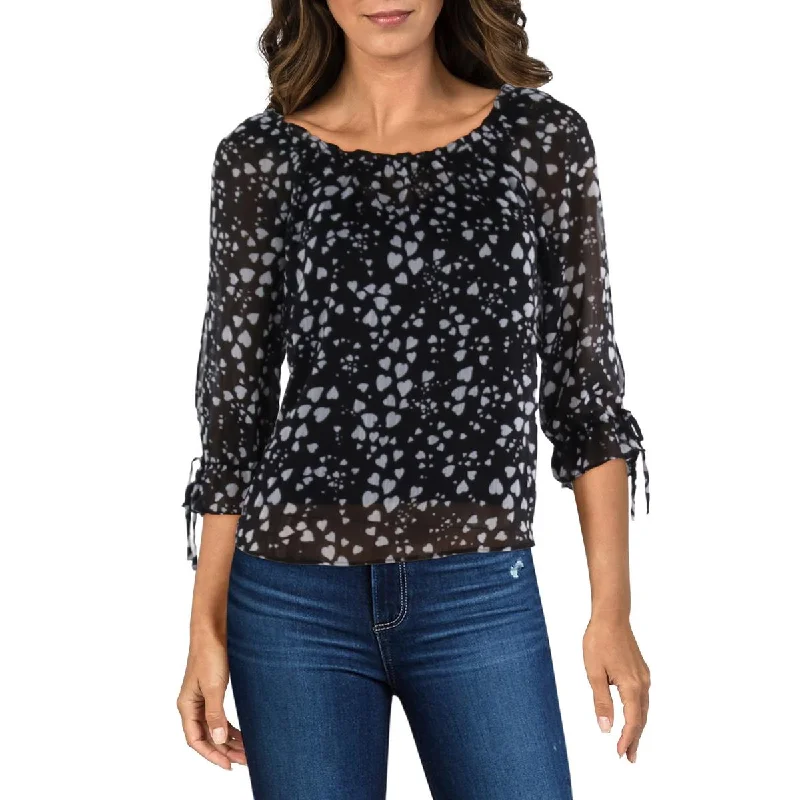 BCX Womens Printed Hearts Pullover Top Oblong Neck Pullover