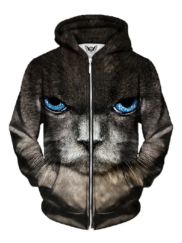 Eye Of The Kitty Cat Zip-Up Hoodie Hoodie with Hem Detail Decorative Unique