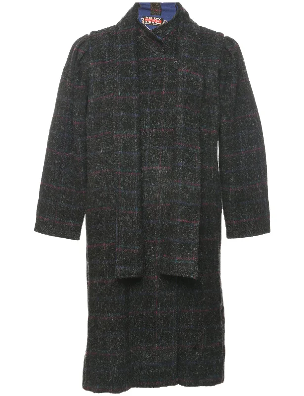 Single Breasted Wool Coat - M Asymmetrical Collar Hooded Zippered