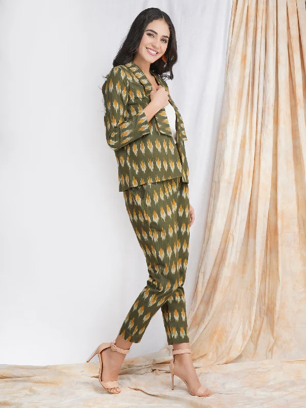 Co-ord Set Green Ikat Blazer with Trousers Trousers Ceremony Elegant