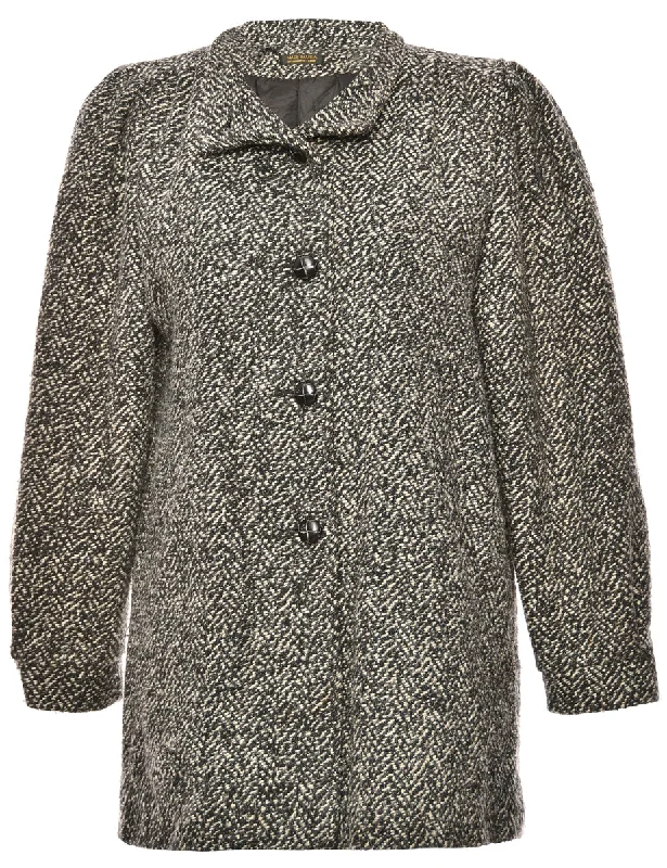 Single Breasted Grey Classic Coat - L Turtleneck Wrap Cape