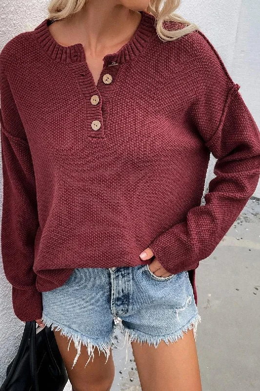 SOLID COLOR PULLOVER V NECK SWEATER Surplice Neck Pullover