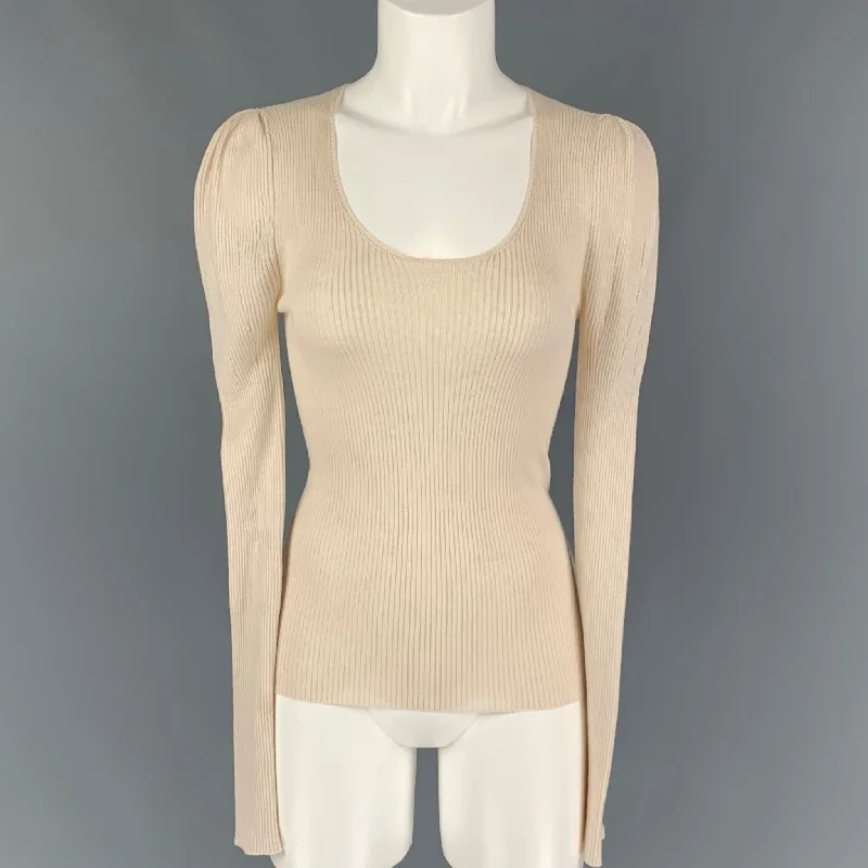 PRADA Size 4 Beige Ribbed Scoop Neck Pullover Flare Sleeve Stylish