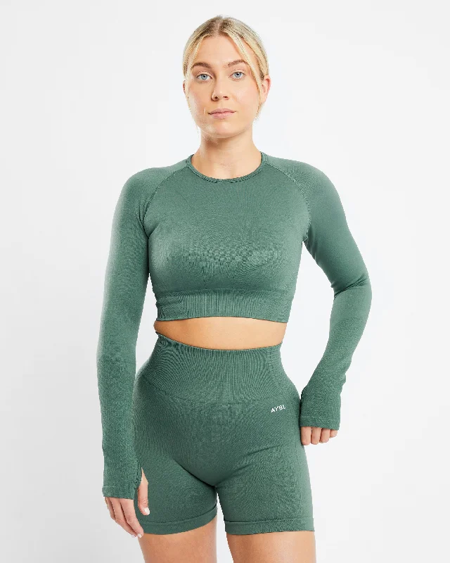 Balance V2 Seamless Long Sleeve Crop Top - Green Notch Collar Peter Pan Collar Cowl Neck Balance V2 Seamless Long Sleeve Crop Top - Green Notch Collar Peter Pan Collar Cowl Neck