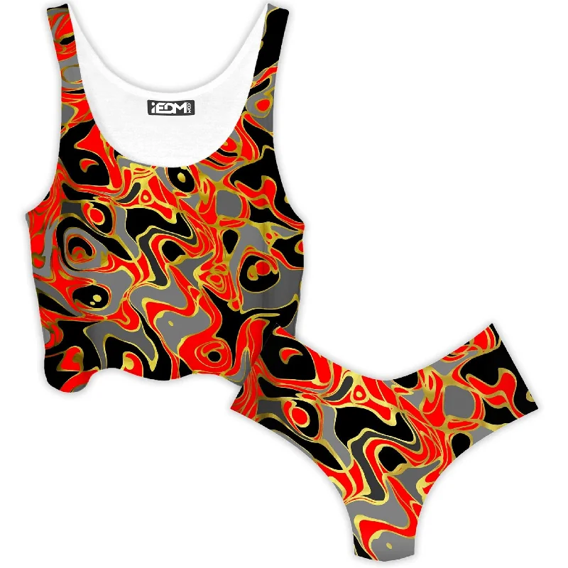 Abstract Journey Crop Top and Booty Shorts Combo Fashionable Trendy Casual
