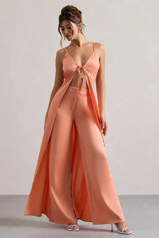 Your Way | Peach Satin Wide-Leg Trousers Trousers Velvet Soft