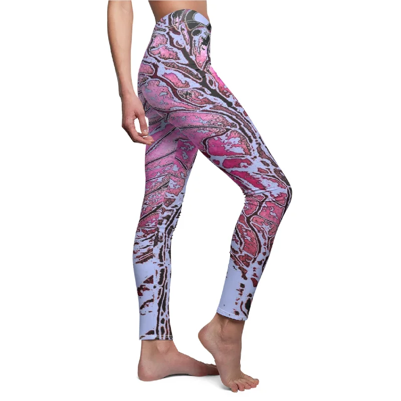 Custom Artwork Women's Leggings Pink/Blue Elegant Satin Finish Leggings