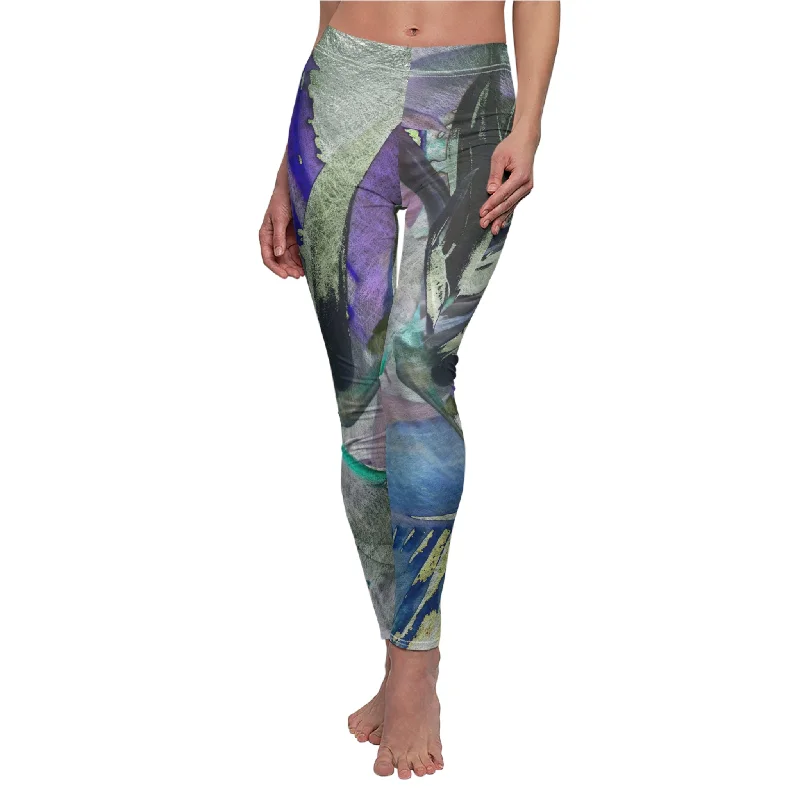 Custom Artwork Women's Leggings Lilac/Green/Blue Trendy Tie-Dye Leggings