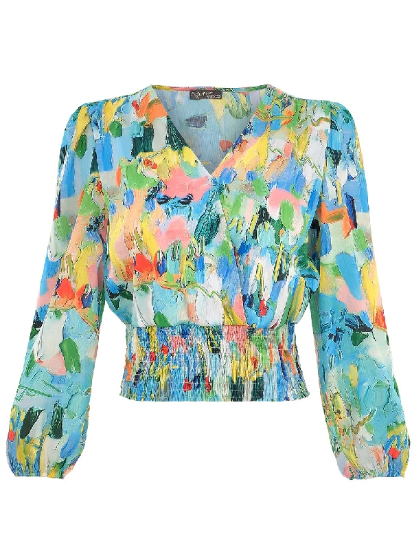 Dolcezza #25732 woven pullover Lantern Sleeve Elegant