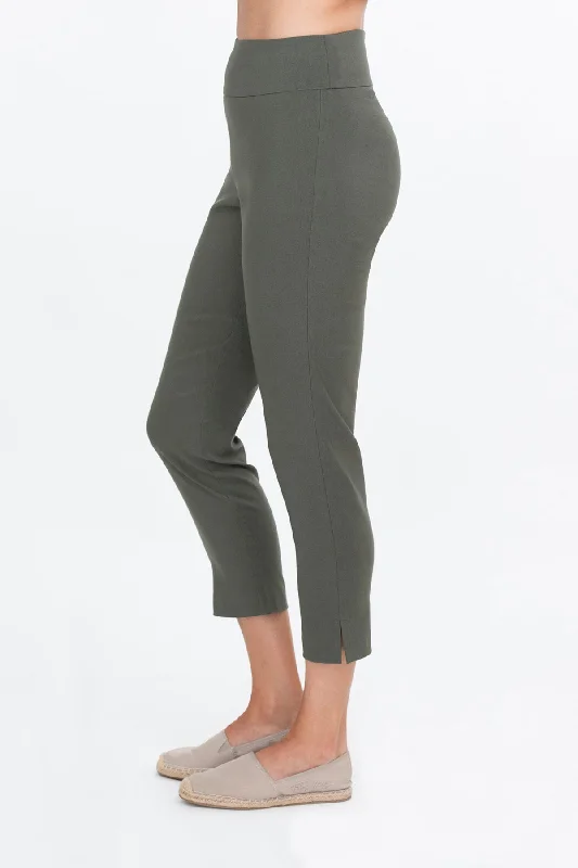 Eeva Slit Capri Trousers Olive Green Trousers Evening Elegant
