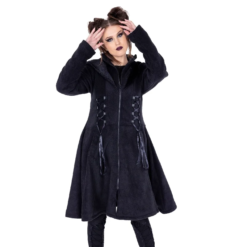 CELINE COAT - BLACK Square Neck One-Shoulder Off-the-Shoulder