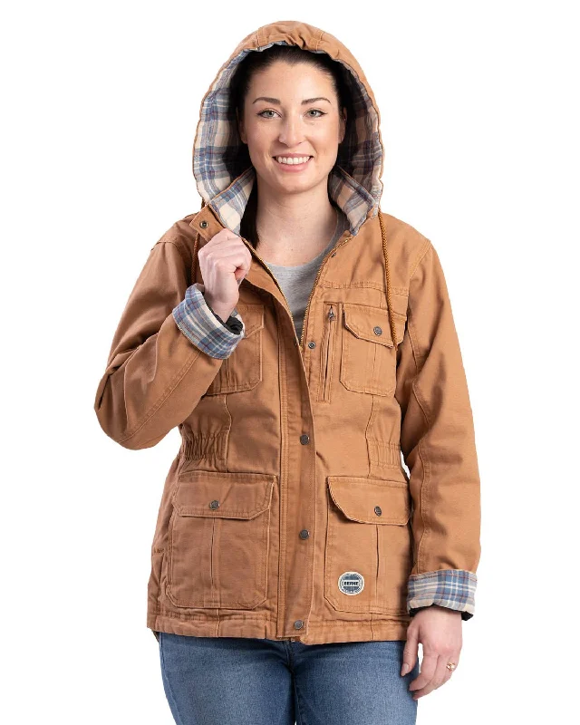 Berne Brown Duck 100% Cotton Womens Vintage Washed Duck Barn Coat Blazer Duffle Coat Pea Coat