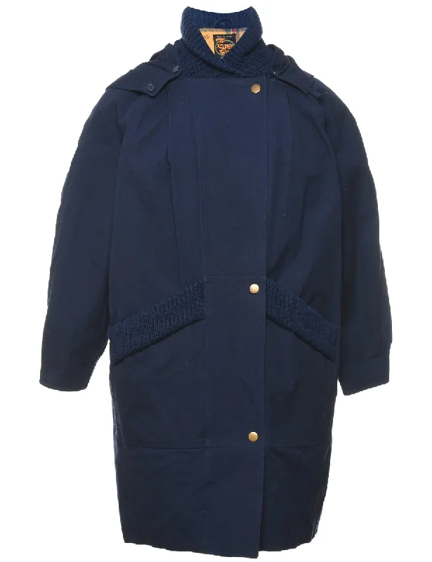 Hooded Navy Coat - L Suede Faux Fur Shearling