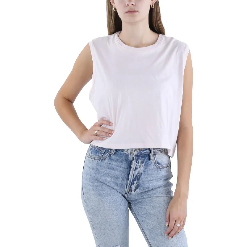 ATM Womens  Rose Classic Jersey Cropp Crew Neck Pullover Top Fitted Ribbed Sweater