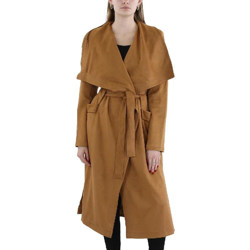 Marciano Womens Hudson Collar Faux Suede Trench Coat Buttoned Zippered Snapped
