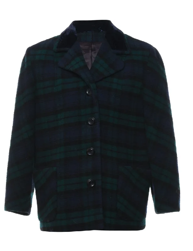 Checked Navy & Dark Green Coat - L Striped Polka Dot Solid