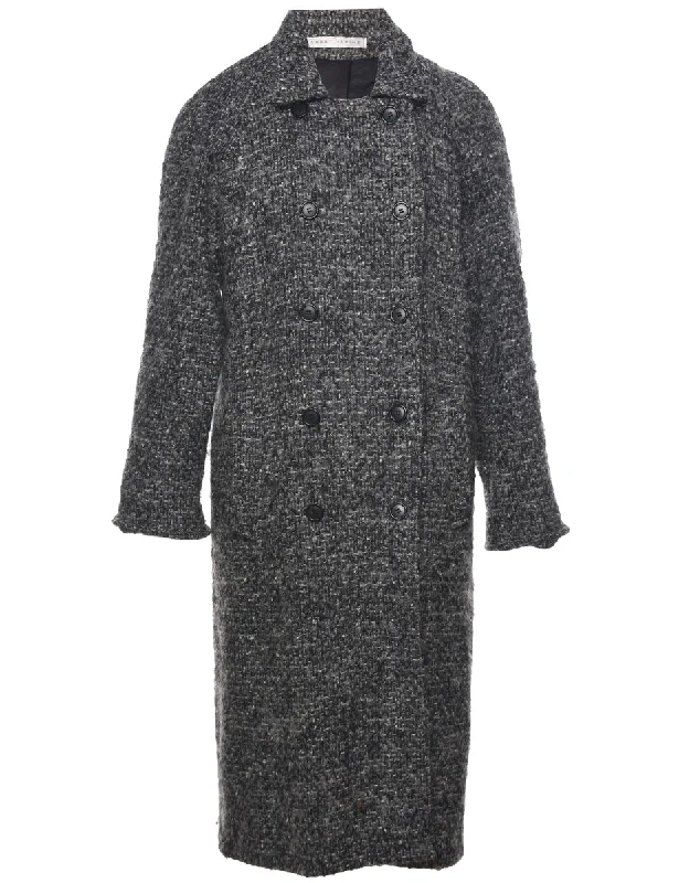 Double Breasted Wool Coat - L Appliqued Beaded Sequined