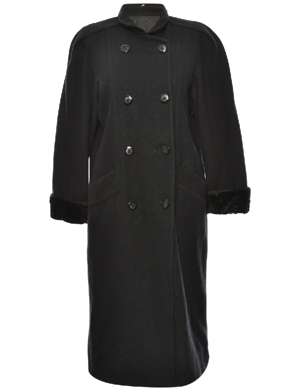 Double-Breasted Black Classic Coat - L Houndstooth Coat Plaid Coat Tartan Coat