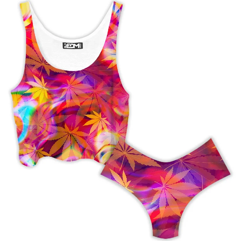 Ganja Dreamin Crop Top and Booty Shorts Combo Rayon Velvet Corduroy