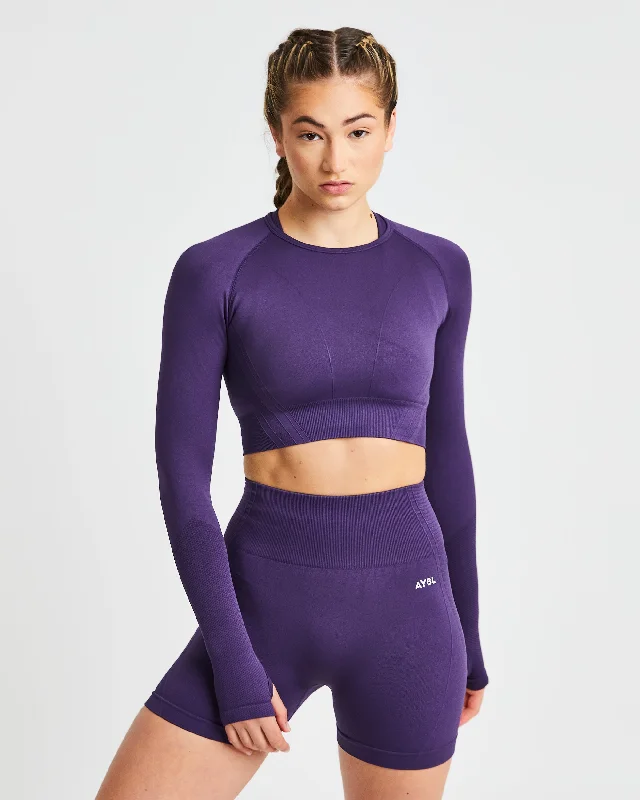 Balance V2 Seamless Long Sleeve Crop Top - Mulberry Purple Chenille Blend Fleece Blend Nylon Blend