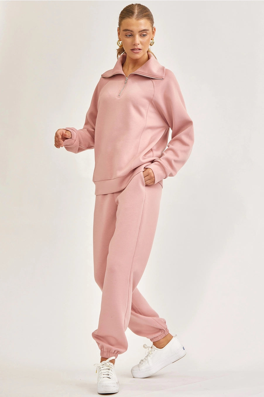 Quarter Zip Pullover + Jogger Modal Set Shawl Collar Sweater