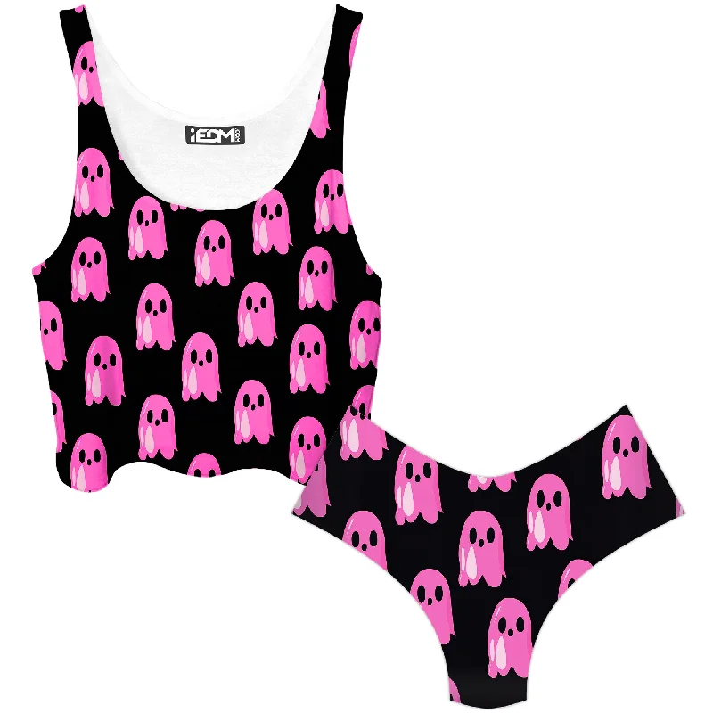 Ghost Clique Crop Top and Booty Shorts Combo Ribbed Striped Patterned