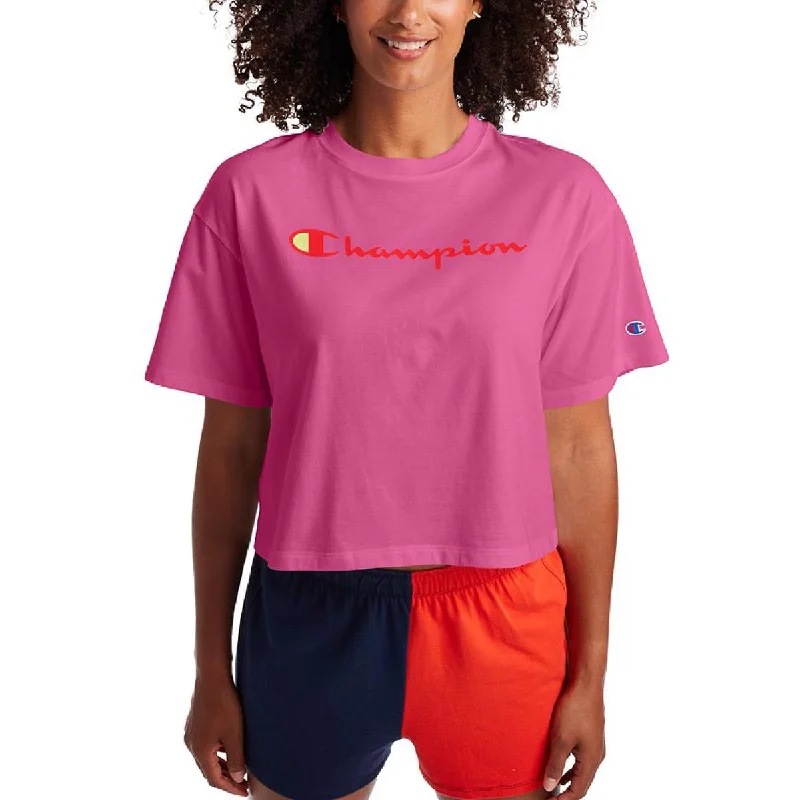 Champion Womens Cropped Logo Pullover Top Bishop Sleeve Elegant