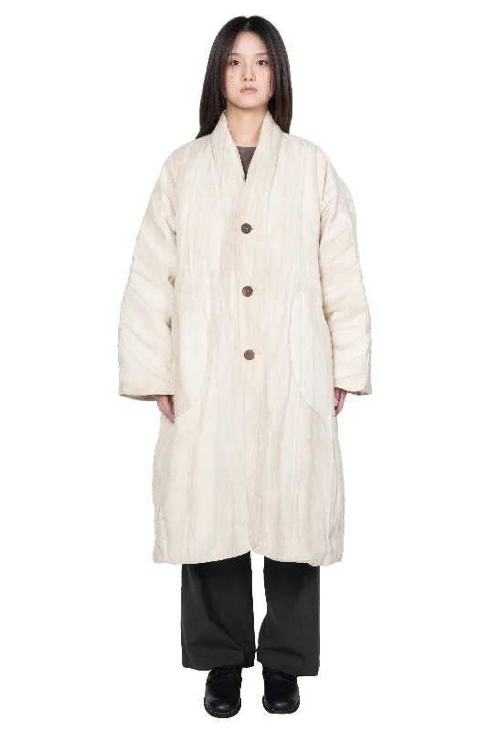 Ivory White Padded Long Coat Stole Shawl Scarf
