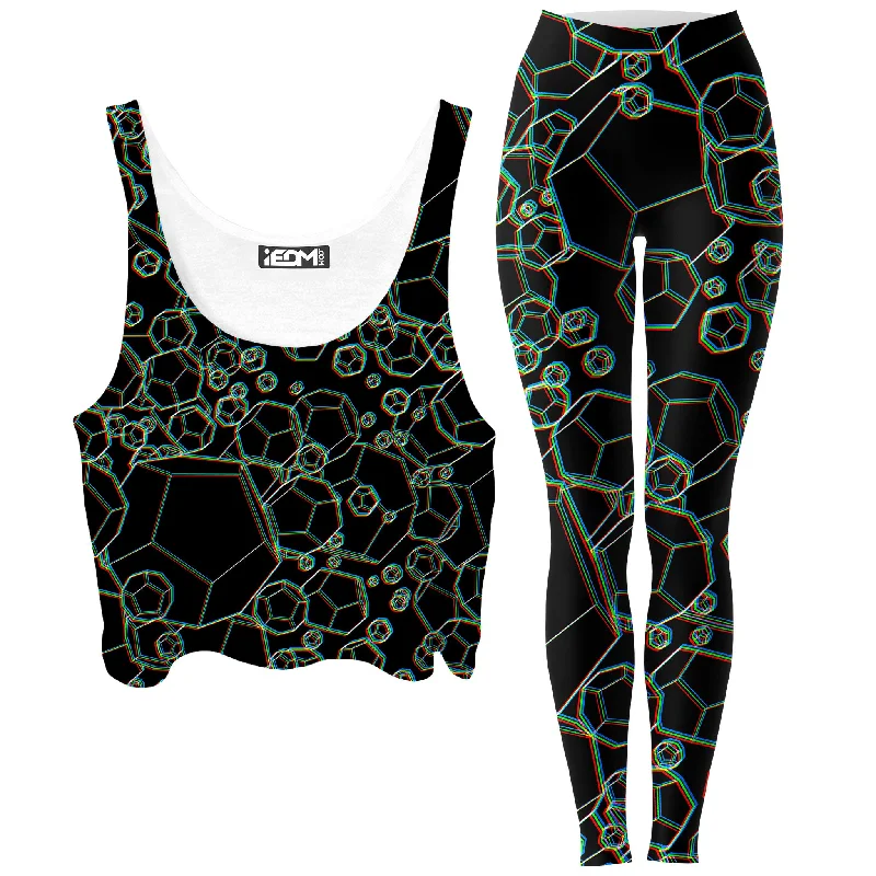 Dodecahedron Madness Glitch Crop Top and Leggings Combo Cashmere Blend Cotton Blend Poly Blend