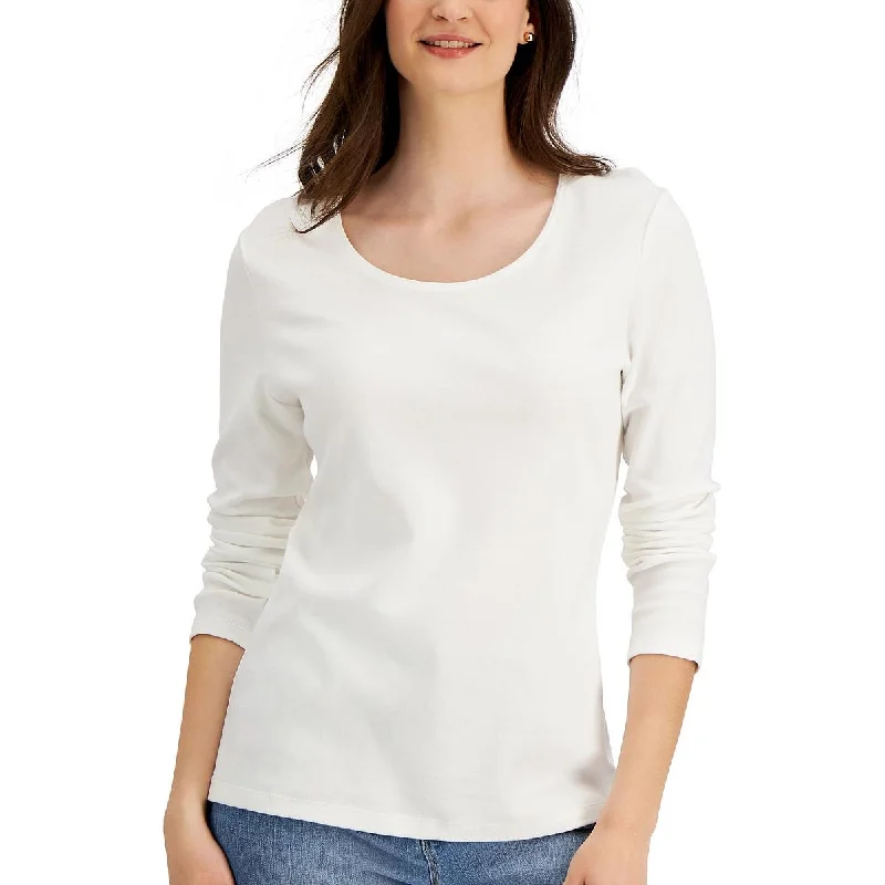 Karen Scott Womens Cotton Long Sleeve Pullover Top Long Sleeve Pullover