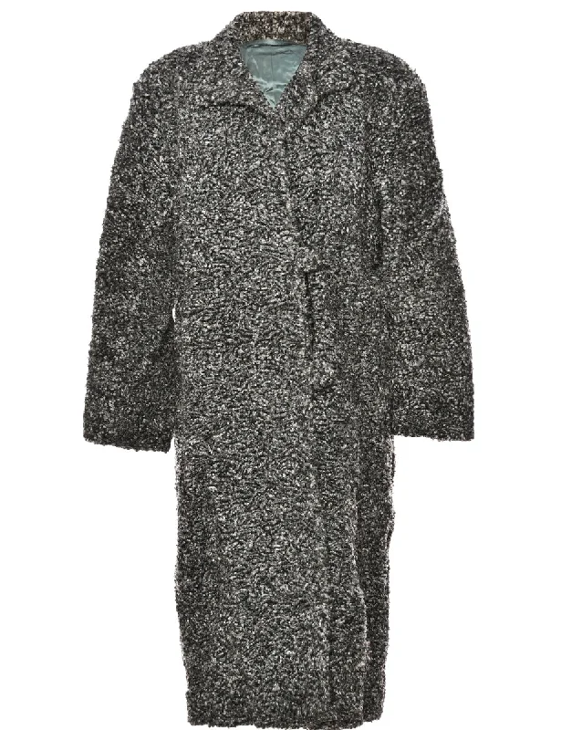 Single Breasted Black & Grey Textured Wool Coat - L Blouse Shirt Tunic