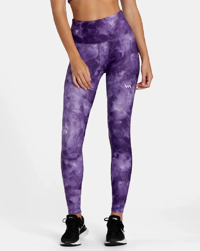 VA Essential Workout Leggings - Grape Tie Dye Trendy Foil Finish Leggings