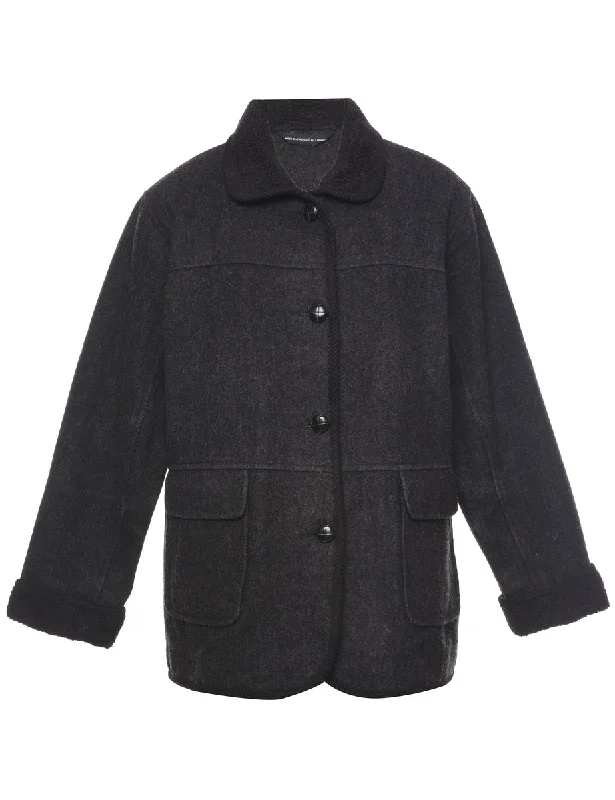 Single Breasted Wool Coat - M Tie-Waist Belted Drawstring