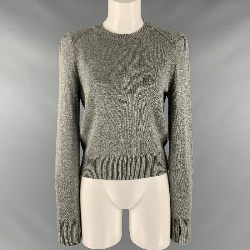 ISABEL MARANT Size 4 Grey Cotton Wool Crew-Neck Pullover Scalloped Neck Pullover