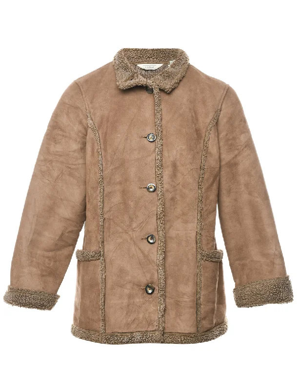 L.L. Bean Light Brown Shearling Lined Coat - M Raincoat Turtleneck Coat Wrap Coat