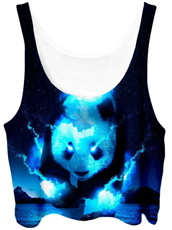 Cosmic Panda Crop Top Striped Floral Plaid