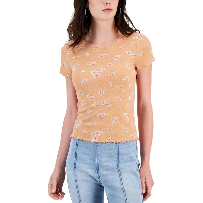 Hippie Rose Womens Juniors Floral Print Pullover Top Soft Wool Sweater