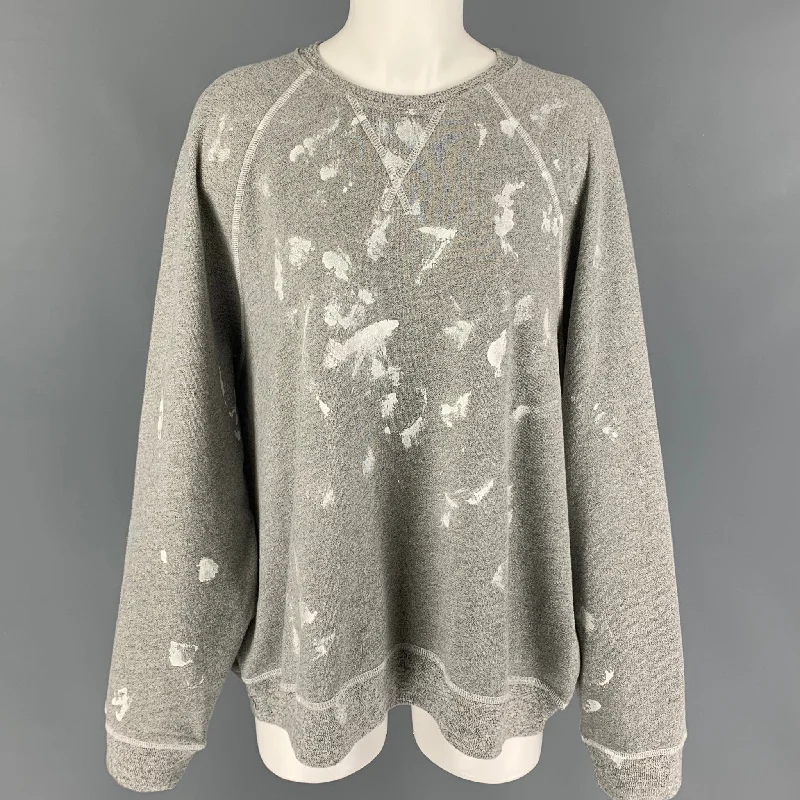 THE GREAT Size 2 Grey White Cotton Polyester Crew-Neck Pullover Crew Neck Wool
