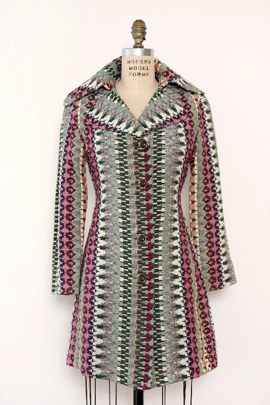 Zigzag Tapestry Coat S Cape Coat Herringbone Coat Tweed Coat