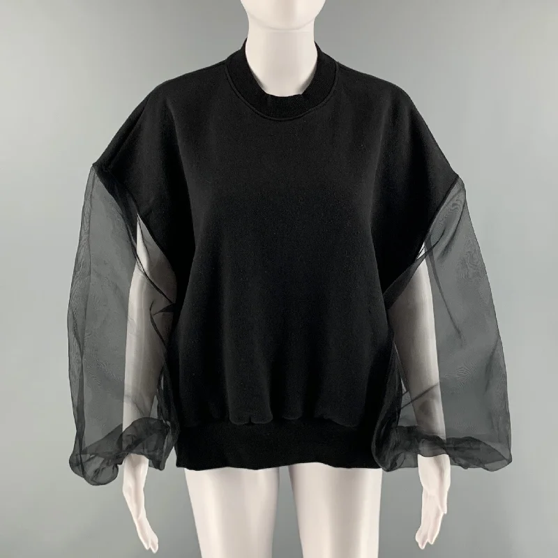 CINQ a' SEPT Size M Black Cotton Mixed Fabrics Crew-Neck Pullover Kimono Neck Pullover CINQ a' SEPT Size M Black Cotton Mixed Fabrics Crew-Neck Pullover Kimono Neck Pullover