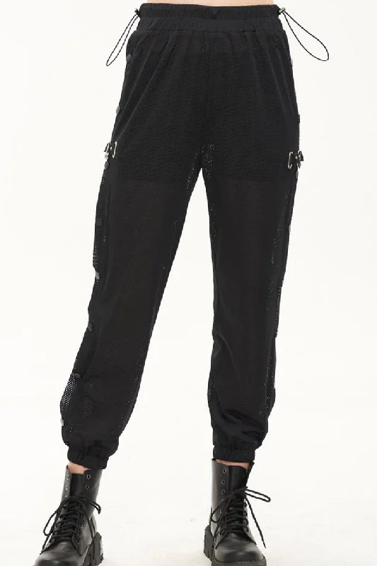 Black Punk Sports Style Metal Five-Star Decoration Trouser Leg Button Detachable Women's Long Pants Trousers Occasion Special