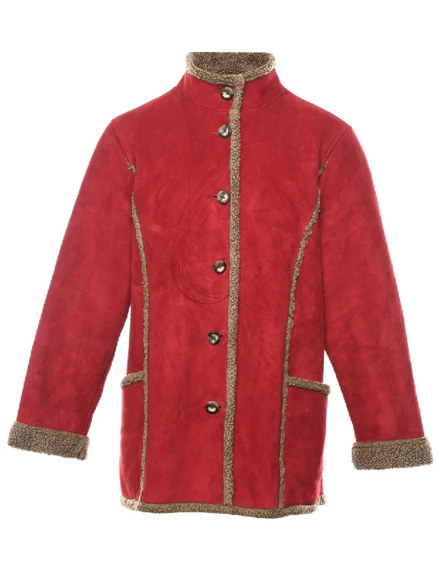 L.L. Bean Maroon & Light Brown Shearling Lined Coat - L Cape Coat Herringbone Coat Tweed Coat L.L. Bean Maroon & Light Brown Shearling Lined Coat - L Cape Coat Herringbone Coat Tweed Coat