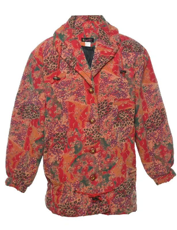 Leopard Print Coat - L Front Pockets Side Pockets Patch Pockets