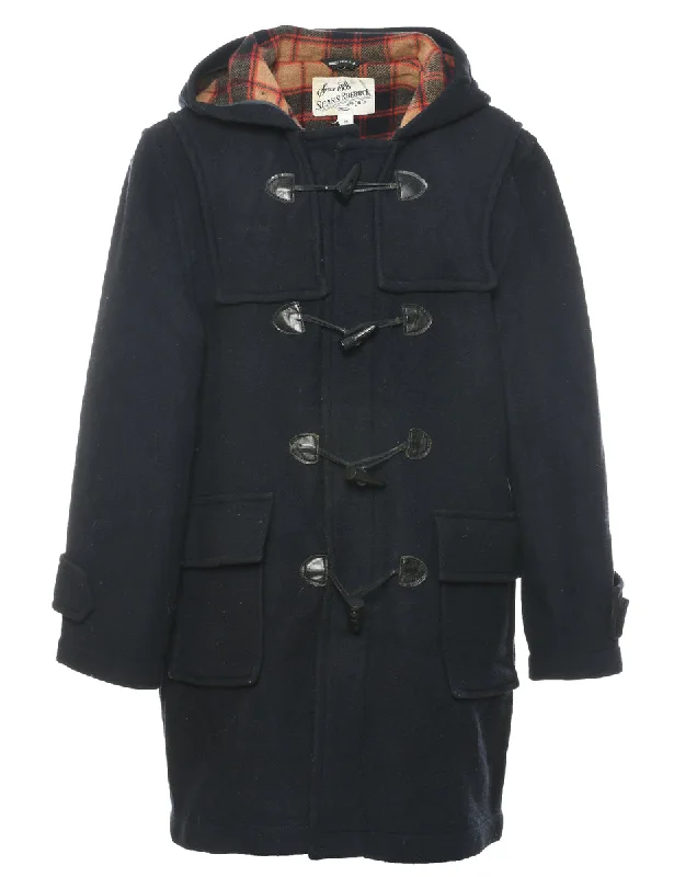 Navy Duffle Coat - M Houndstooth Jacket Shearling Jacket Fleece Jacket