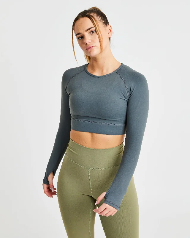 Core Long Sleeve Crop Top - Asphalt Grey Anti-Pilling Machine Wash Handmade